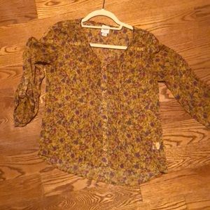 Mossimo mustard color/ floral blouse, button down